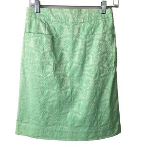 Anthropologie Moulinette Soeurs Damask Jacquard Pencil Skirt Brocade Mint